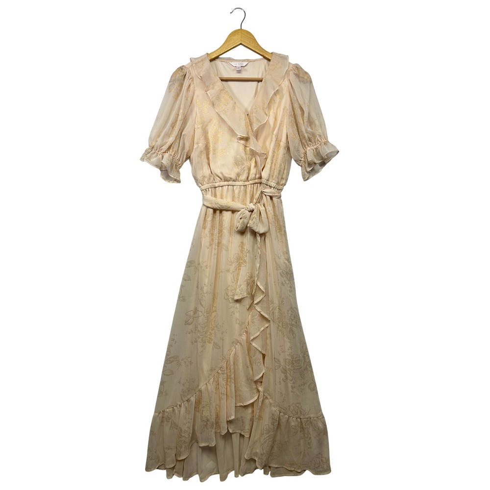 Cottagecore Romantic LC Lauren Conrad Womens S Peach Gold Floral High Low Dress